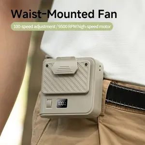 Portable Waist Fan with 100-Level Stepless Speed, 9500 RPM Turbo Airflow, 3000mAh Battery Hands-Free Personal Fan for Outdoor Work & Camping