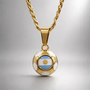 Argentina Soccer Necklace - 18K Gold Plated Soccer Ball Pendant, Soccer Fan Gift