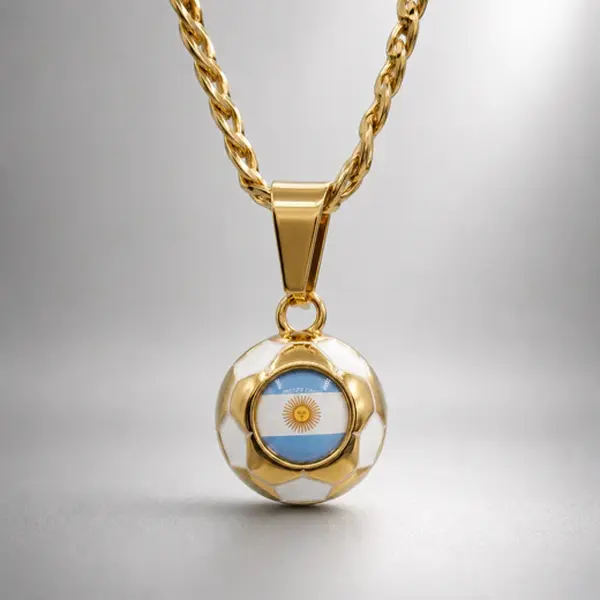 Argentina Soccer Necklace - 18K Gold Plated Soccer Ball Pendant, Soccer Fan Gift