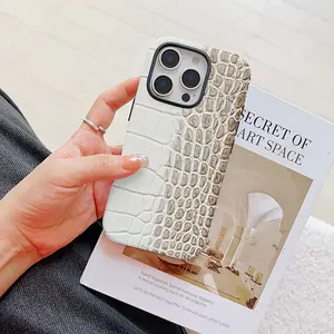 Luxurious beige crocodile pattern phone case, wireless charging compatible with iPhone 17/16/16E/15/14/13/12/11 Pro Max/Air, shockproof hard dual-layer back cover, smartphone accessory resistant