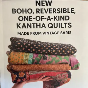 Boho Reversible Kantha Quilts - New One-of-a-Kind Vintage Saris Quilts Made from Unique Materials