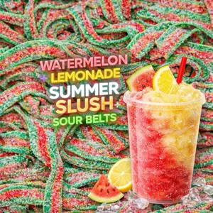 Watermelon Lemonade Slush Swedish Sour Candy Belts 4oz - RAFFA - Thick Chewy Sour Sugar Coated Exotic Gummies for Candy Lovers - Sweet, Snack