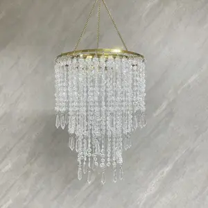 Wedding Festival Party Hanging Decoration, Three-Layer Beaded Pendant Lampshade with Gold/silver/ Frame, Acrylic Gem Drop Decor, 12.2 Inch, Modern Elegant Decoration, Decorative Ornament