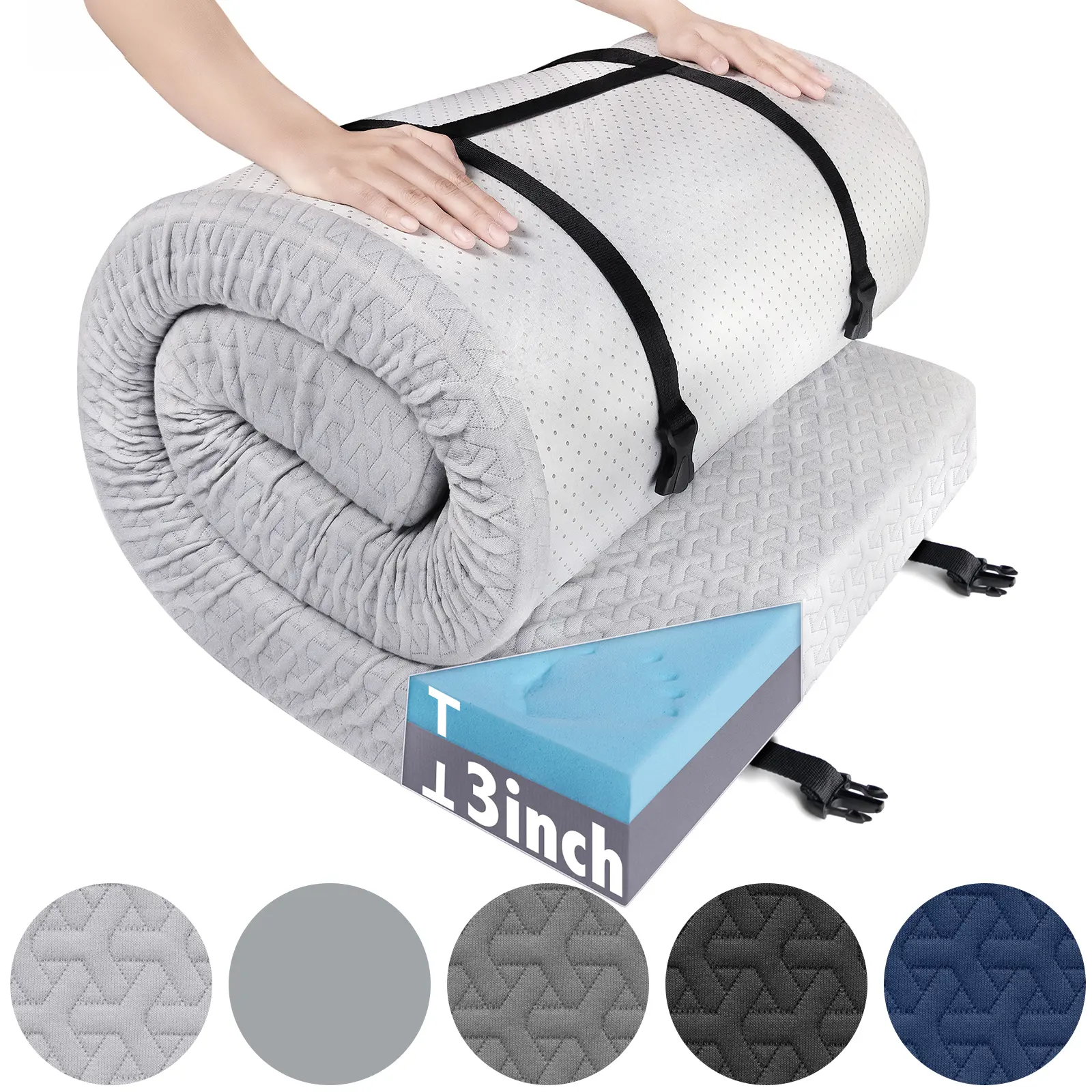 #SummerVibes Dual Layer Memory Foam Camping Mattress Pad, 3 Inch Thick Portable Roll Up Sleeping Pad Mat with Waterproof Cover for Adults Travel Car Tent Truck Cot, Camping Cot Mattress Pad Floor Guest Bed for Sleepover #tiktokshopsummersale