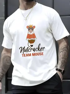 100% Cotton Unisex Team Mouse Nutcracker Shirt Christmas Dance Funny Soldier T-Shirt,spring/autumn Christmas snowflake fun pattern men's T-shirt