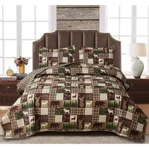 Reversible Bedding Moose Bear Full/Queen Size Rustic Bedspread Cabin Coverlet Wildlife Forest Daybed Cover Summer Lightweight Bed Cover Pillow Shams