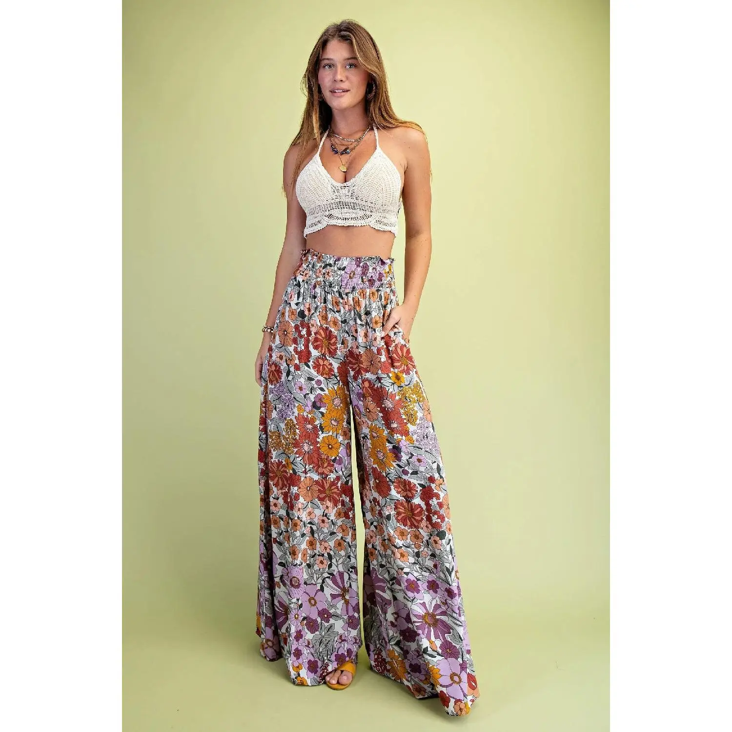 Gigio Flare Wide Leg Floral Pants - Lavender