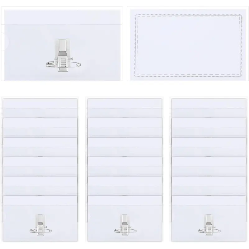 20 Pcs Pin Style Name Badge Holders, Horizontal Name Badge Holders Clear Name Tags with Safet Pins ID Tag Holder with 20 Pcs Inserts Fit Card for Conference Seminar Event Meeting