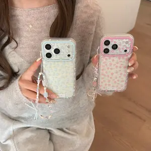 Cute Flower Phone Case Kawaii Clear Floral Design Transparent Base Dual Layer Pink Blue Rounded Edge Soft Shockproof Slim Fit Protective Cover for IPhone 17 Pro Max 16 15 Pro Max Trendy Girly Aesthetic Style