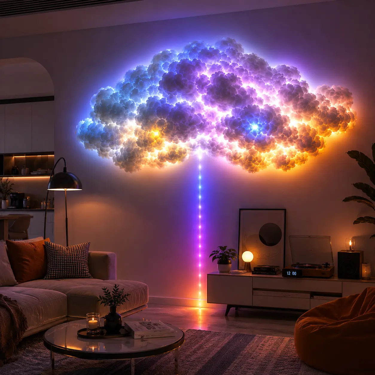 DIY 3D RGB Cloud Ceiling Light, Thundercloud LED Room Decor with Music Sync, App Control, 1,600 Adjustable Colors, Dynamic Lighting Modes and Timer for Bedroom, Gaming Room, Party and Streaming Setup