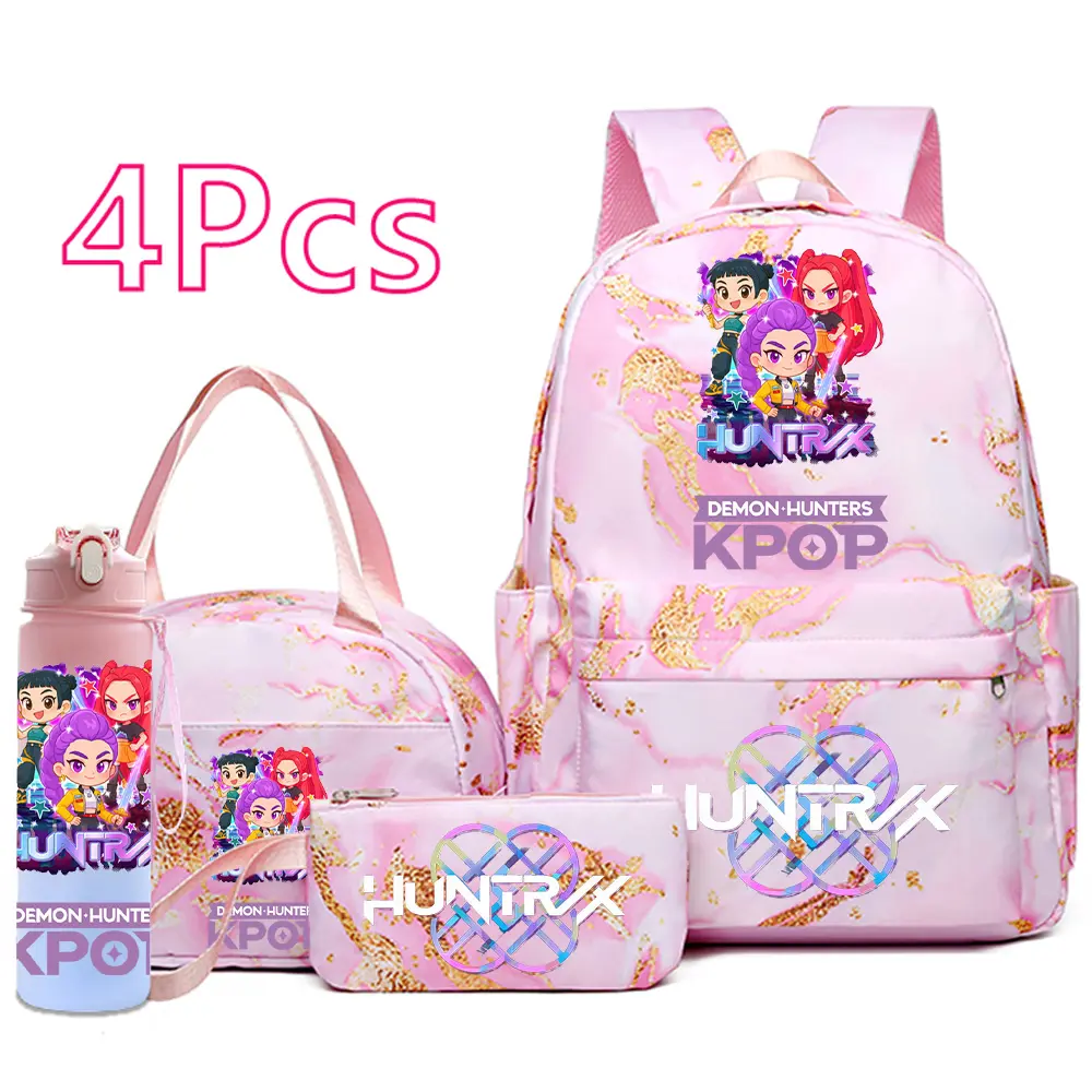 K-Pop Demon Hunters Backpack Set for Girls & Teens – 4PCS Anime School Backpack featuring Rumi, Mira & Zoey with Lunch Bag, Pencil Case & Water Bottle