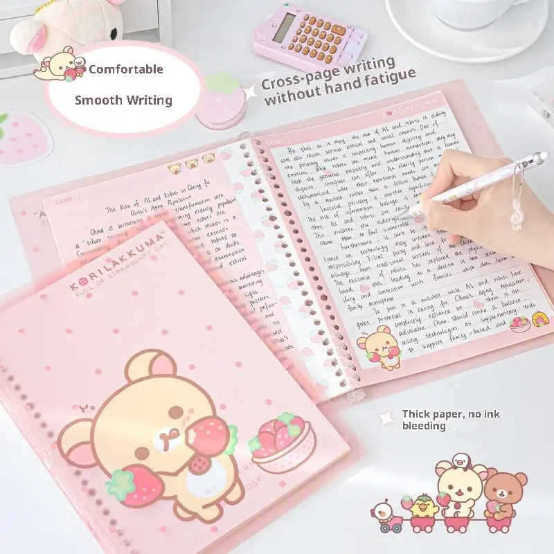 2026 Rosyposy Korilakkuma Strawberry B5 Loose Leaf Notebook Soft Cover Cute Journal For Daily Study Writing Note Taking