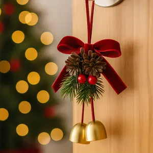 1pc/2pc Christmas Bell Pine Cone Bow Car Rearview Mirror Ornament, Cute Holiday Decoration for Home Party Christmas Decorations