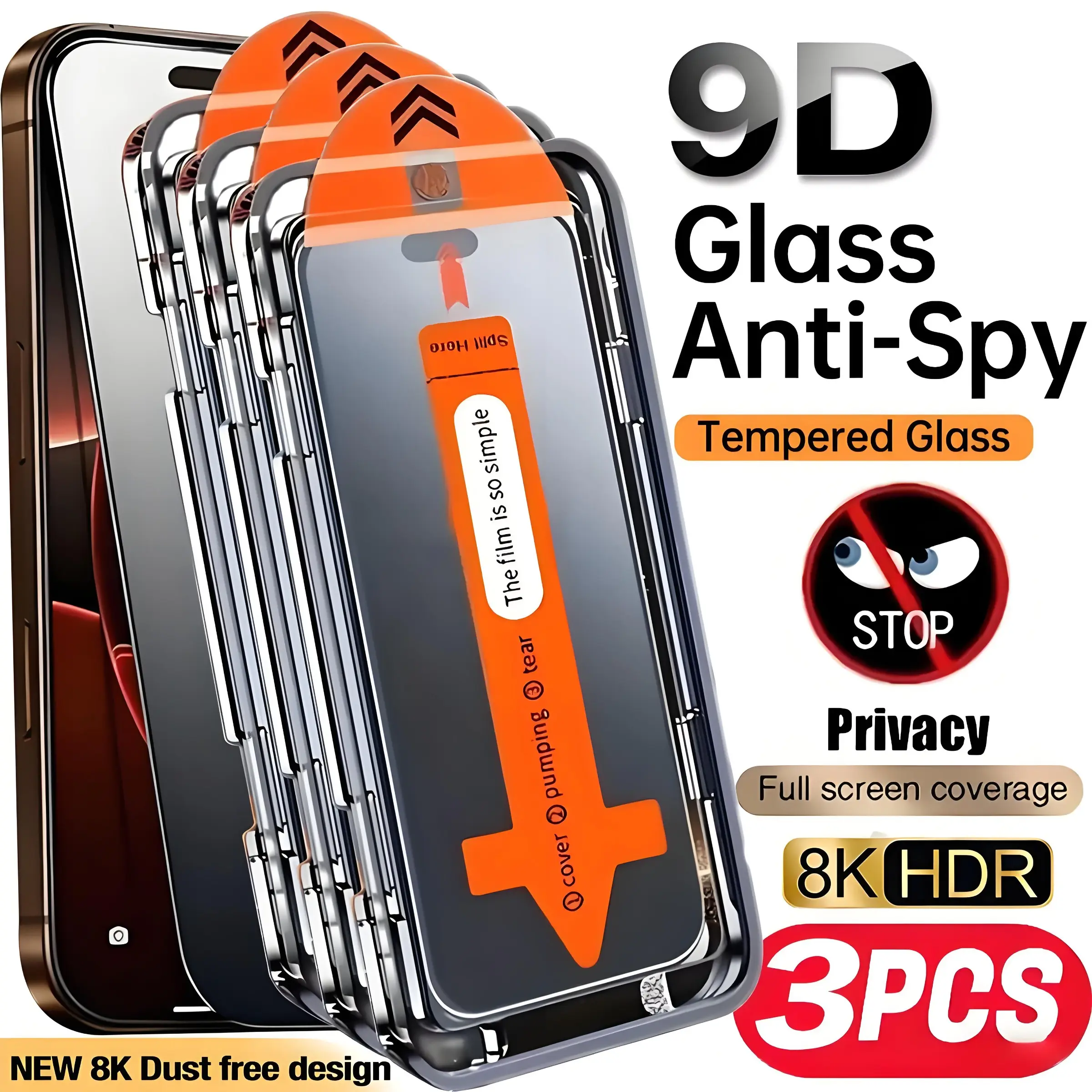 3-pcs Privacy Tempered Glass Screen Protector, Phone Screen Protectors, Smartphone Accessories, iPhone 17 Pro Max/16/15/14/13/12, Anti-Spy, Easy Installation Dust Removal Kit, One-Click Application, Anti-Scratch, Durable, Glossy Surface