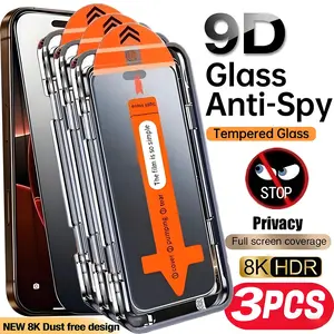 3-pcs Privacy Tempered Glass Screen Protector, Accessories for iPhone 17 Pro Max/16/15/14/13/12/11/ Plus mini X/Xs Max, Anti-Spy, Anti-Peeping, Easy Installation Automatic Dust Removal Kit, One-Click Application, Anti-Scratch, Glossy Surface