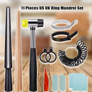 11pcs US UK Ring Mandrel Set, Size 1-13 with Half Size Ring Sizer Gauge Ring Mandrel Jewelry Hammer Ring Sizer Adjuster Polishing Cloth Polishing Stick Polished Agate Knife Measuring Tool