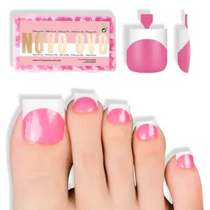 NOVO OVO French Tip Toe Nail Tips press on, ROSE PINK with Glitter Sharp Square Toe Nail Tips Toenail Extension, Need Builder Gel & Top Coat, no Glue, Full Cover Acrylic for DIY 15 Sizes 240 pcs【NO GLUE & TOP COAT INCLUDED】