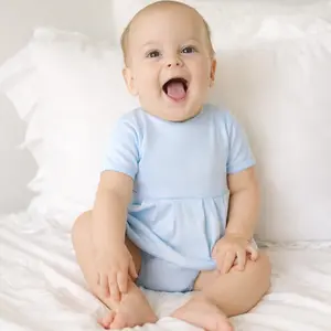 Magnolia Baby Essentials Blue One-Piece Bubble -  100% Peruvian Pima Cotton -  Machine Washable - Blue Picot Trim