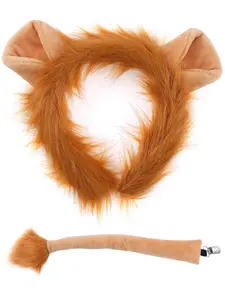 Lion Costume for Adults & Kids Brown Halloween Cosplay Set with Ears Headband, Tail & Animal Accessories for Party Dress Up