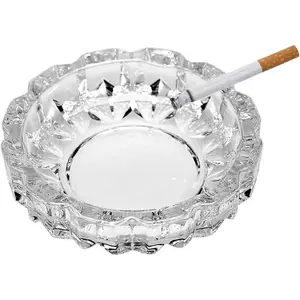 Round Heavy Duty Glass Smoking Ashtray for Indoor and Outdoor Home Office Tabletop Decoration 4.8" Diameter
