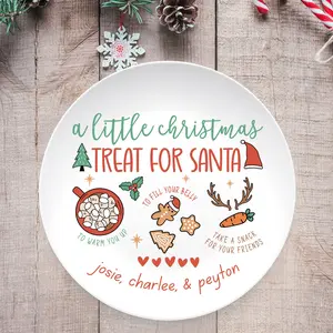 Personalized Christmas Plate 10 Inch Diameter BPA Free Microwave Dishwasher & Oven Safe Custom Holiday Decor with Kids Names Santa Cookie Platter CPSC Certified Unbreakable Made in the U.S.A.