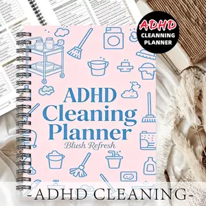 1pc ADHD Cleaning Planner Themed Subject Notebook, Fresh and Simple Style - for Housewives, with Icons of A Trolley, Broom, and Bucket. Arrange Cleaning Checklists. Cleaning Checklist Book, Daily Journal. Household Task Management. 5.5x8.3 Inch Notebook