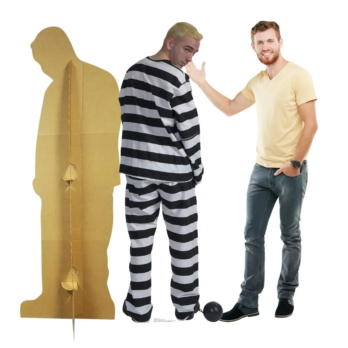 Advanced Graphics 2398 Cardboard Cutout, 72 x 25 in. Playful Prisoner in Striped Suit with Ball & Chain, Halloween Home Decor Standup with Stand, Photo Op Prop