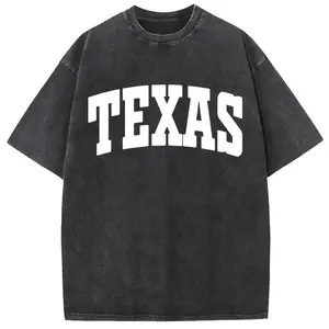 Holafish TEXAS Acid Wash Shirt Oversized Half Short Sleeves Casual Women Letter Printed Graphic Tee Comfortable Loose Fit Crewneck Summer Outfits 2025
