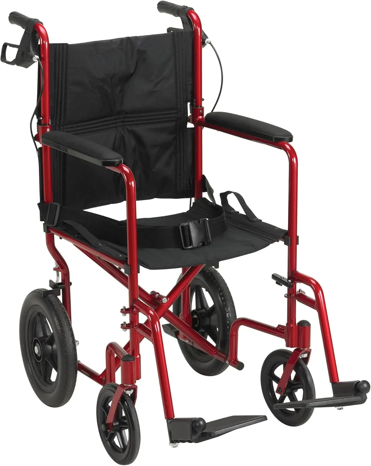 Drive Medical Ultra-Lightweight Expedition Foldable Transport Travel Wheelchair - Strong Aluminum Frame, Hand Brakes, Compact Folding, Mobility Features - Self-Propelled Wheelchair Alternative for Seniors - Red, Mobility Features Self-Propelled Wheelchair