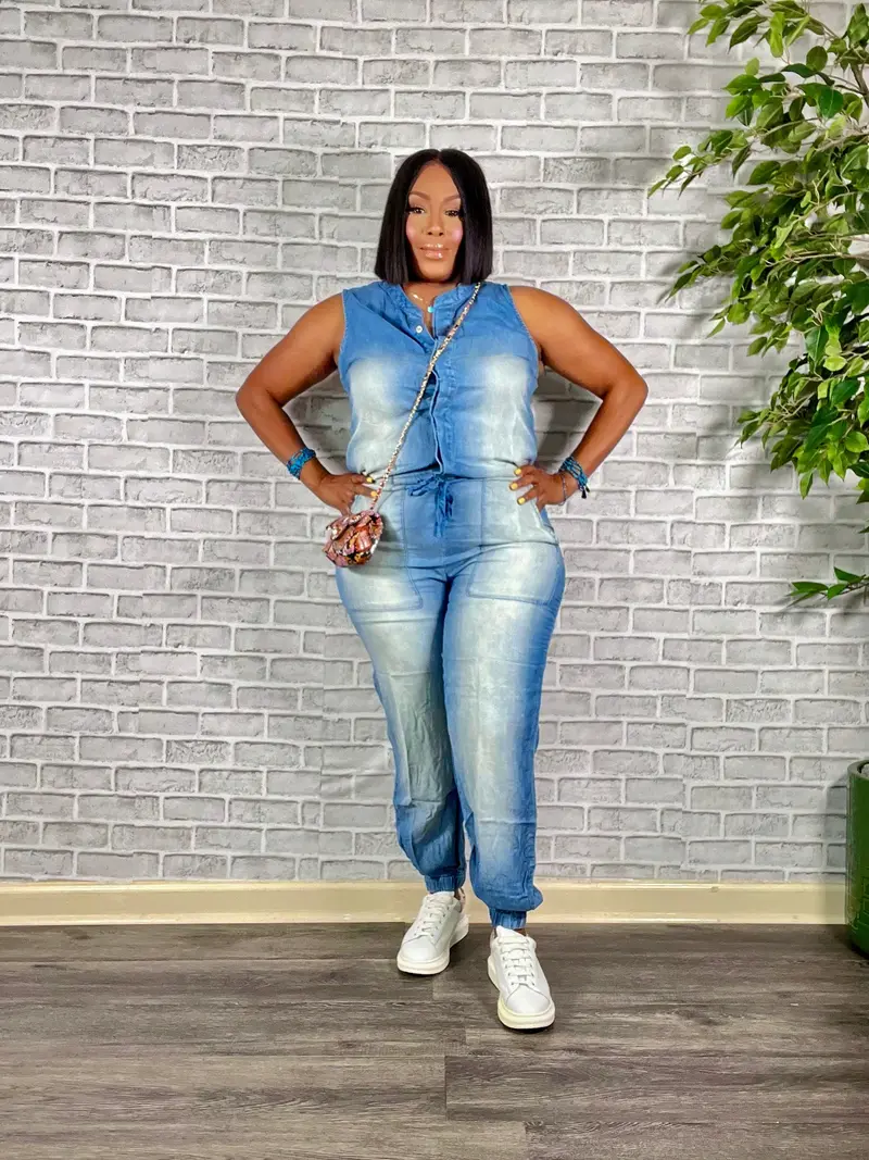 all in one denim jumpsuit - TikTok Shop