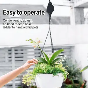 Retractable Plant Hanger with Adjustable Height Pulley System, Heavy Duty Garden Hook for Hanging Flower Pots, Bird Cages and Planters, Ideal for Outdoor Garden, Balcony, Patio and Indoor Plant Display