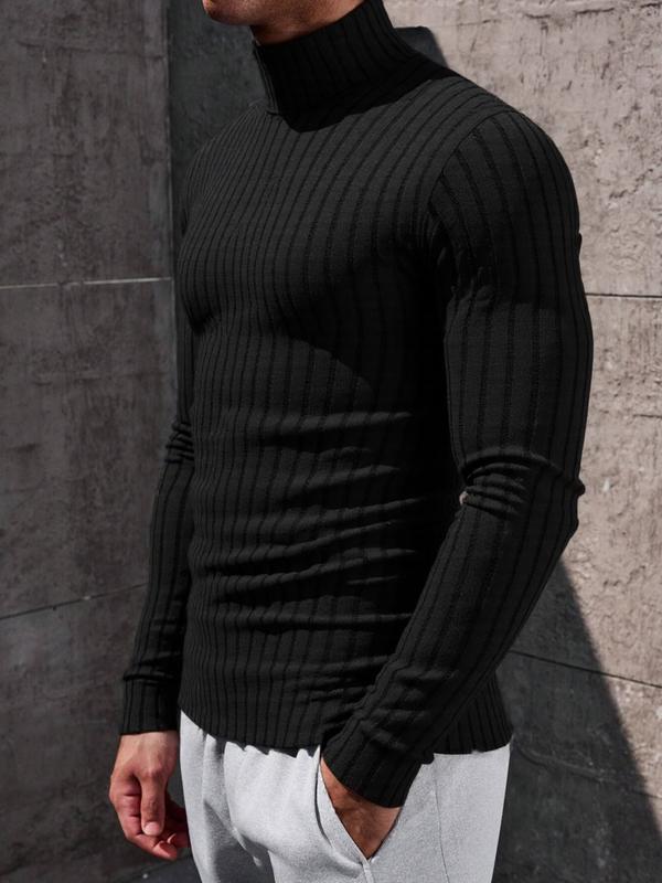 Men's High Neck Pullover Sweater, Solid Color Long Sleeve Crew Neck Shirt, Casual & Formal Fit, Perfect for Daily Wear