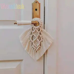 Bohemian Handmade Cotton Rope Woven Bag Hanger - Mini Macrame Tapestry Pendant, Rustic Hangable Decoration for Bedroom & Living Room Room Decorations