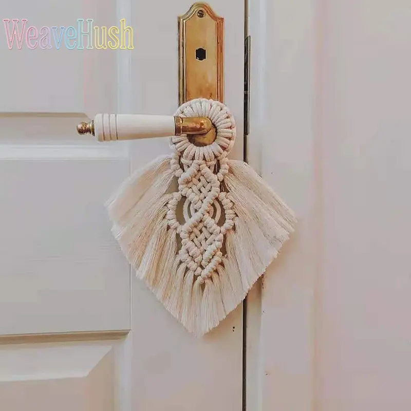 Bohemian Handmade Cotton-Polyester Rope Woven Bag Hanger - Mini Macrame Tapestry Pendant, Rustic Home Supplies Hanging Decoration for Bedroom, Living Room
