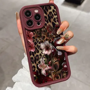 Sexy Leopard Print Retro Vintage Floral Cherry Thick Soft Shell Phone Case, Anti-Drop Candy Case for iPhone 17/16/XR/15/14/13/12/11