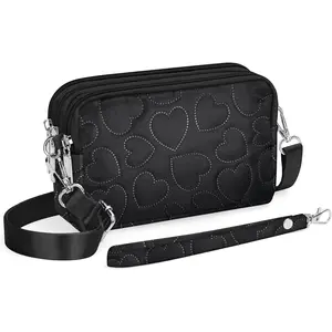 Small Crossbody Bags for Women, 3 Zippers Small Nylon Crossbody Purse for Travel, Cell Phone Wallet Bag for Women