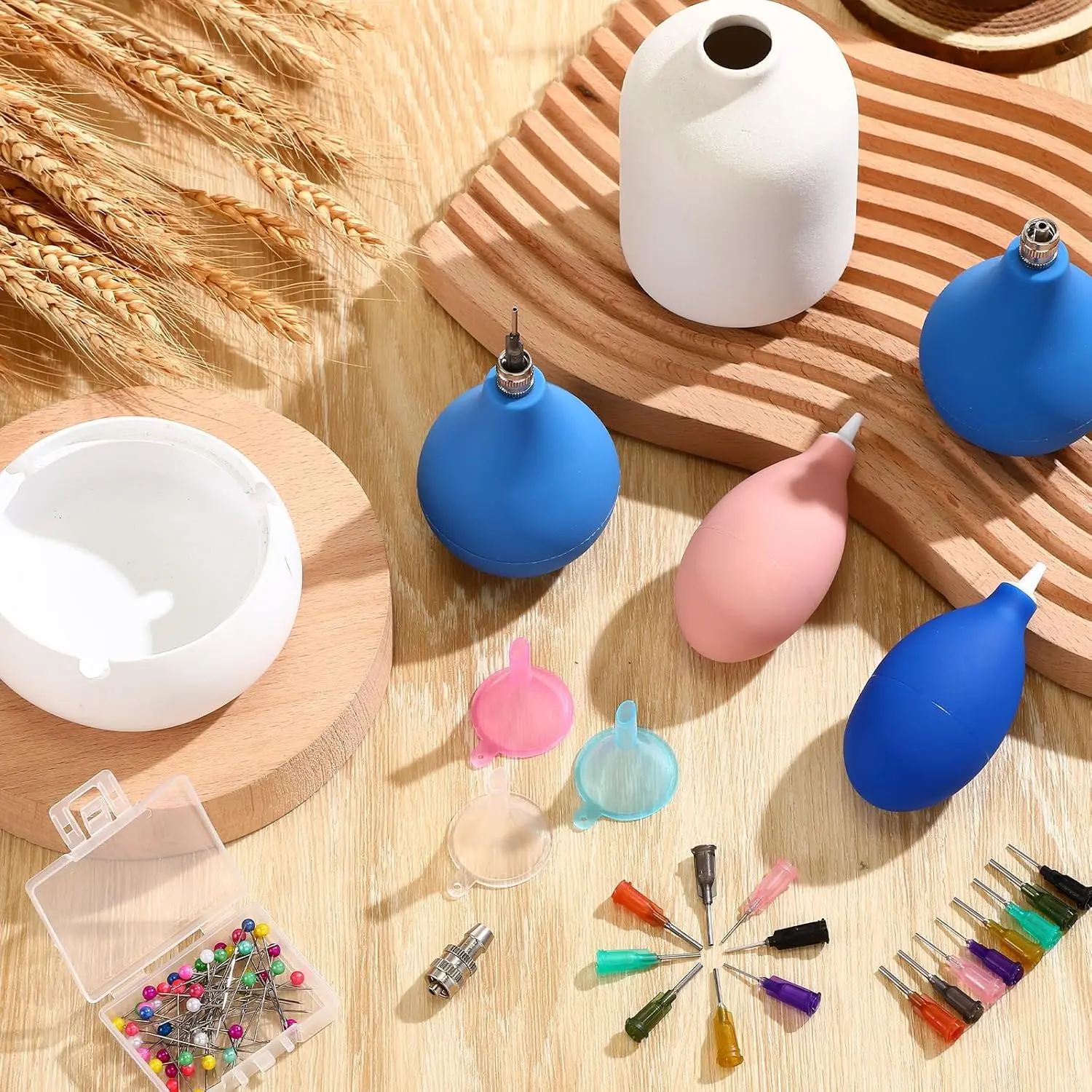 100Pcs Pottery Hand Tool Kits, Ceramic Precision Applicator Nozzle Set with 2 Pcs 1 oz Squeeze Balls, 8 Sizes Needles, 5 Pcs Filling Funnels & Silicone Spray Tool for Glaze Application Easy DIY Projects, Easy Diy Tool Kits