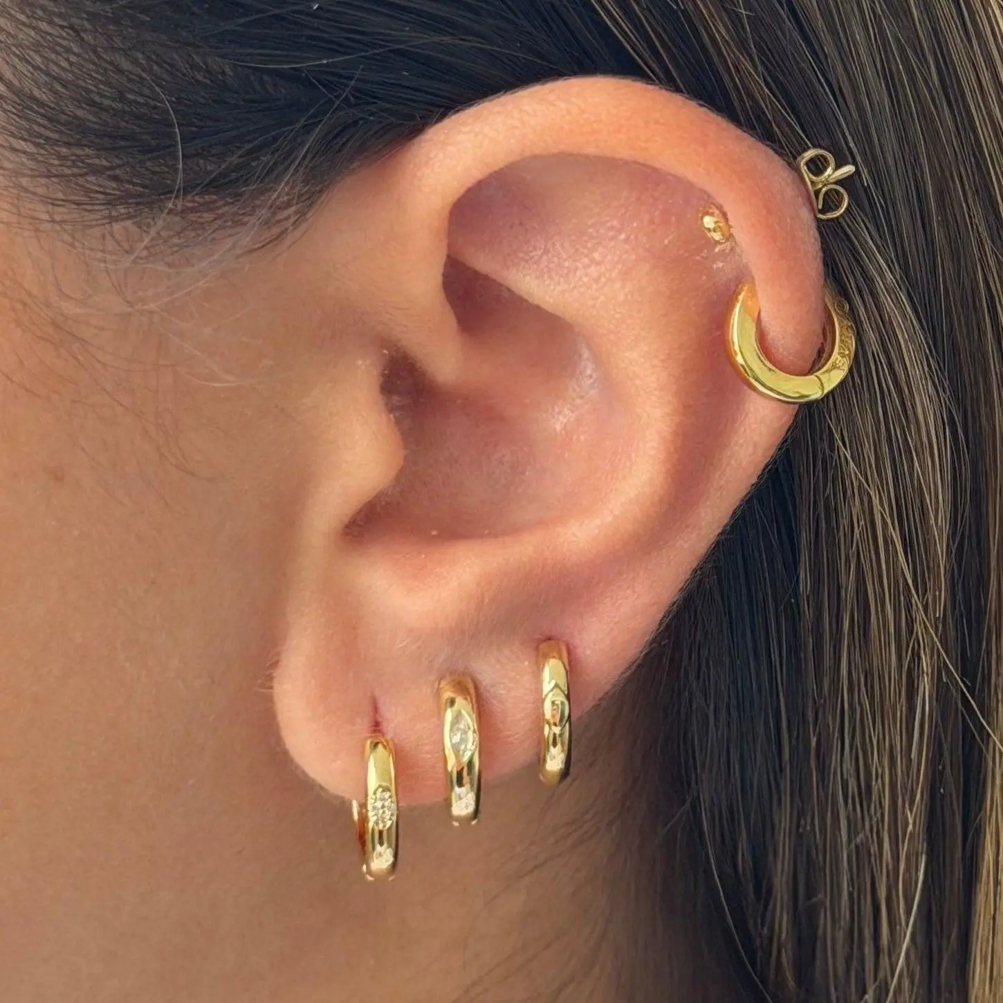 EVRY JEWELS Gold or Silver Plated Women's Sweet Edge Hoop 3-Piece Earrings Set