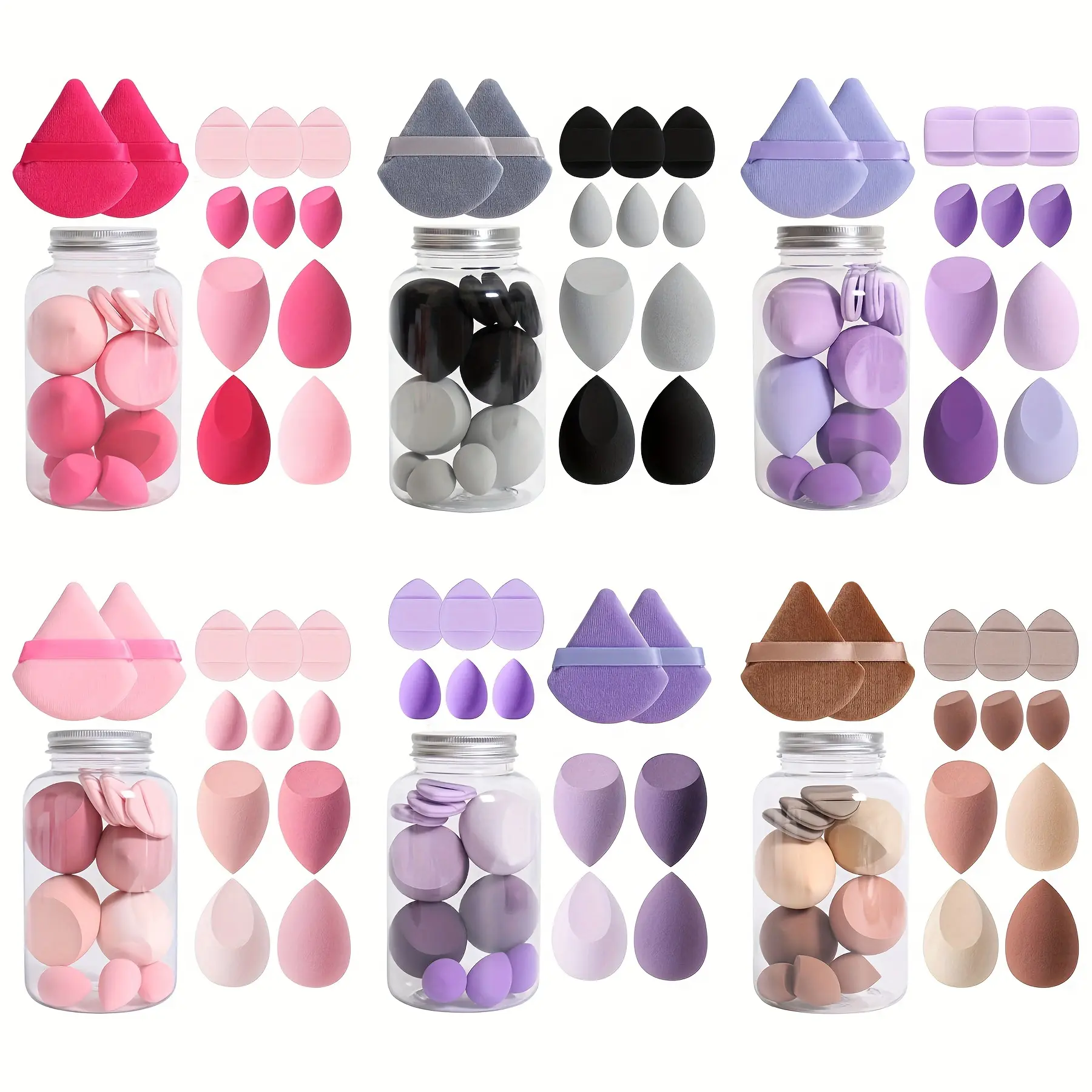 12-Piece Makeup Sponge Set: 2 Triangular Puffs, 4 Beauty Blenders, 3 Mini Beauty Sponges & 3 Mini Finger Cushions, Latex-Free Liquid, Base, Concealer Dual-Use Wet/Dry Suitable for All Light Beige Skin Types