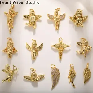 18K Gold-Plated Copper Angel Wing Pendant — DIY Jewelry Charm for Bracelets, Earrings, and Necklaces