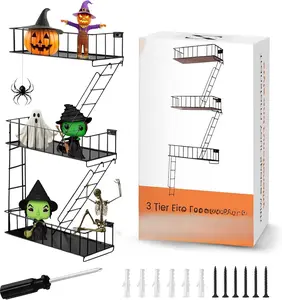 Fire Escape Shelf, 3 Tier Action Figure Shelf with Screws & ,  York Metal Decorative and  Rustic Trinket Shelves for  Decor, & Bedroom, Black