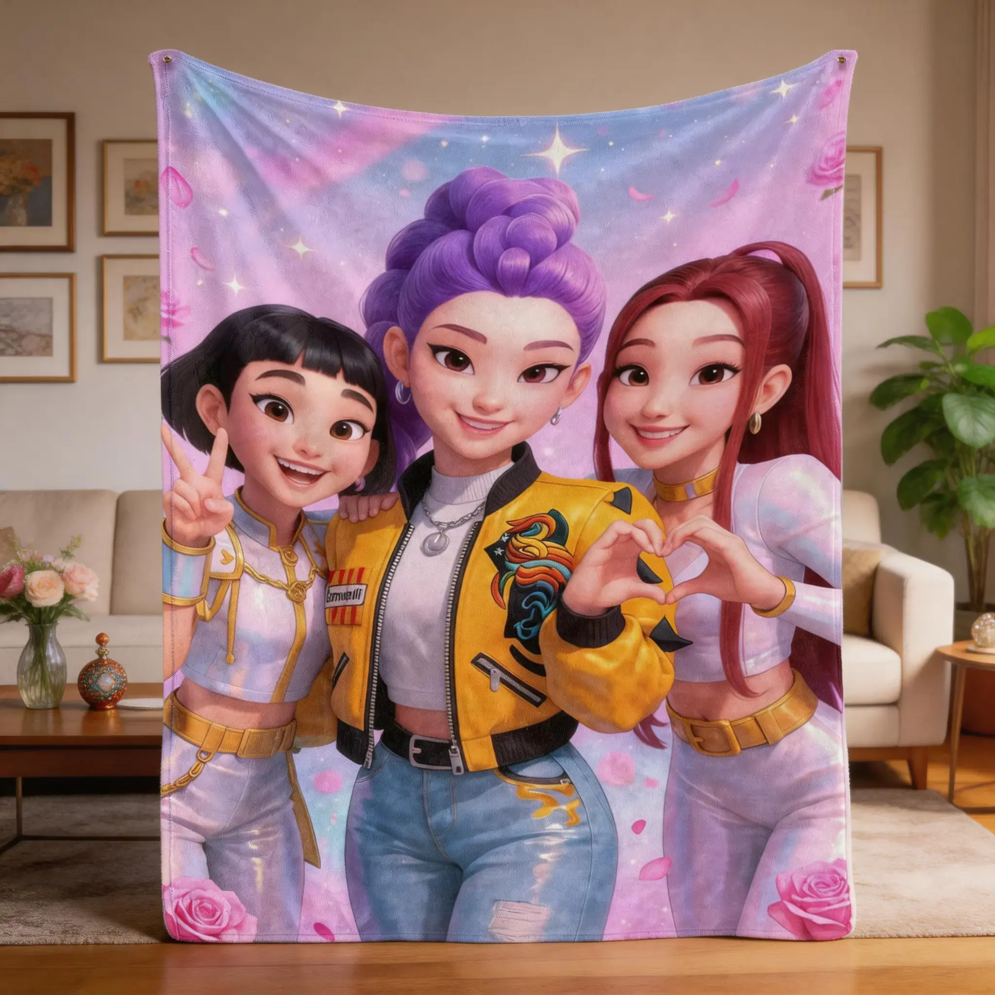 K-Pop Devil Hunter Anime Print Single Side Blanket Soft Comfortable for Home Office Camping Sofa Bed Netflix Fan Gift Warm Nap Blanket Great Gift for Children