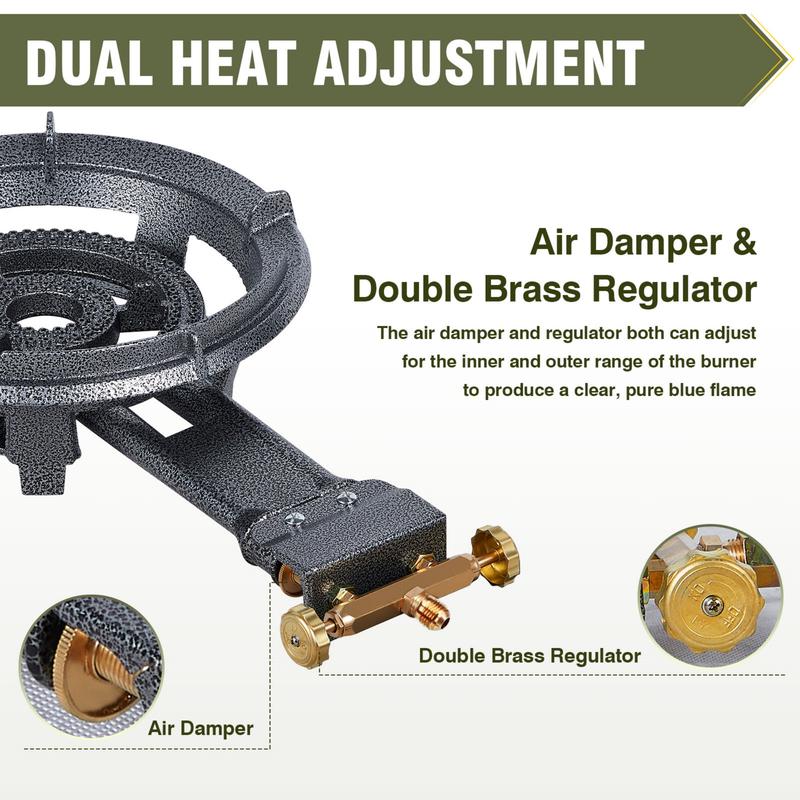 Bestfire 90,000 BTU Single Burner Outdoor Stove: Portable 13" Cast Iron Propane Burner with Adjustable Pressure Regulator，Perfect for Outdoor Cooking