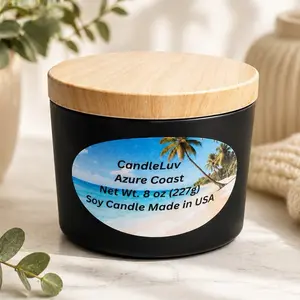 CandleLuv Azure Coast 8 oz Soy Candle - 227g Net Weight - Made in USA - Black Jar with Wooden Lid - Perfect for Home Decor