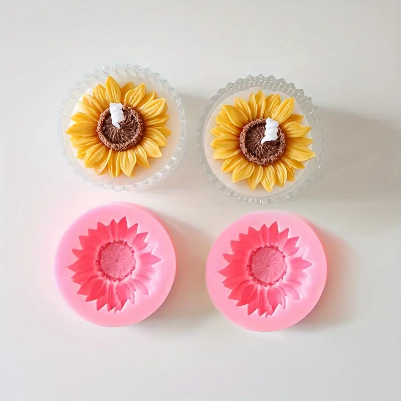 2pcs Sunflower Silicone Candle Mold - Handmade Aromatherapy Candle Mold, Creative DIY, Soap, Resin Casting Mold - Elastic, Reusable, Easy to Release, Soap Making Molds