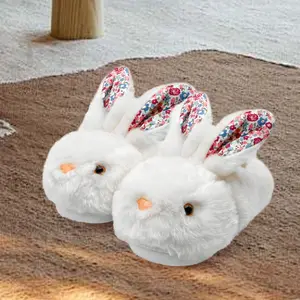 Lumubby Women's Cozy Bunny Fur Slide Slippers - Cotton Material, Floral Ears, Winter Warm Indoor Lightweight Fashion Footwear, Fur Slippers
