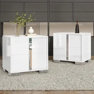 AMERLIFE Nightstand, 23.6'' Modern Bedside Table with Drawers, High Gloss UV Finish, Electroplated Pull Handle, Space-Saving for Bedroom, White