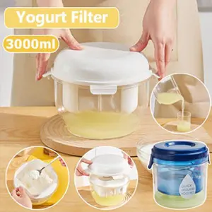 Yogurt Filter Yogurt Thickener Strainer Yogurt Soybean Milk Cheese Whey Separator with Fine Mesh and Lid Leak-proof