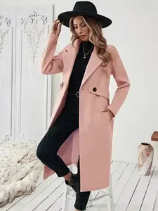 Elegant Women's Long Coat, Classic Simple Style Lapel Button Waistcoat, Vintage Fashion Slimming Warm Outerwear, Versatile Winter Jacket Long Sleeves, Woven