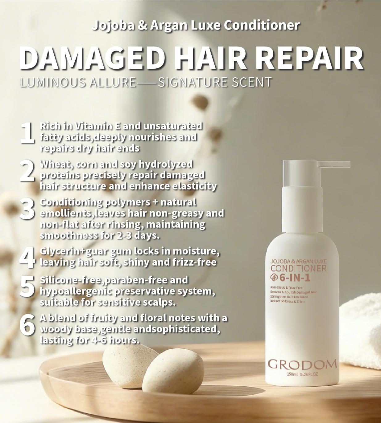 GRODOM Amino Acid Shampoo & Conditioner Set, Hair Growth & Loss Prevention, Argan Jojoba Oil Moisturizing, Sulfate-Free, Biotin Infused, Deep Repair for Color Treated & Permed Hair, Scalp Refreshing & Volumizing, 300ml x 2